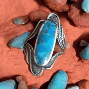KINGMAN TURQUOISE RING 925 STERLING SILVER SIZE 7.5
